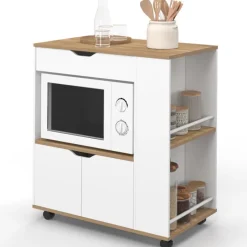 Desserte micro-onde placard tiroir épices blanc