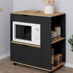 Desserte micro-onde placard tiroir épices noir