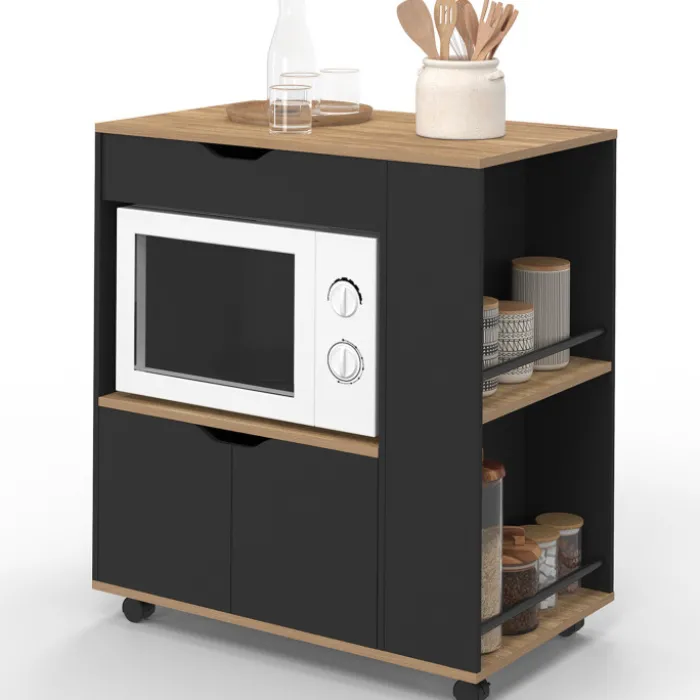 Desserte micro-onde placard tiroir épices noir