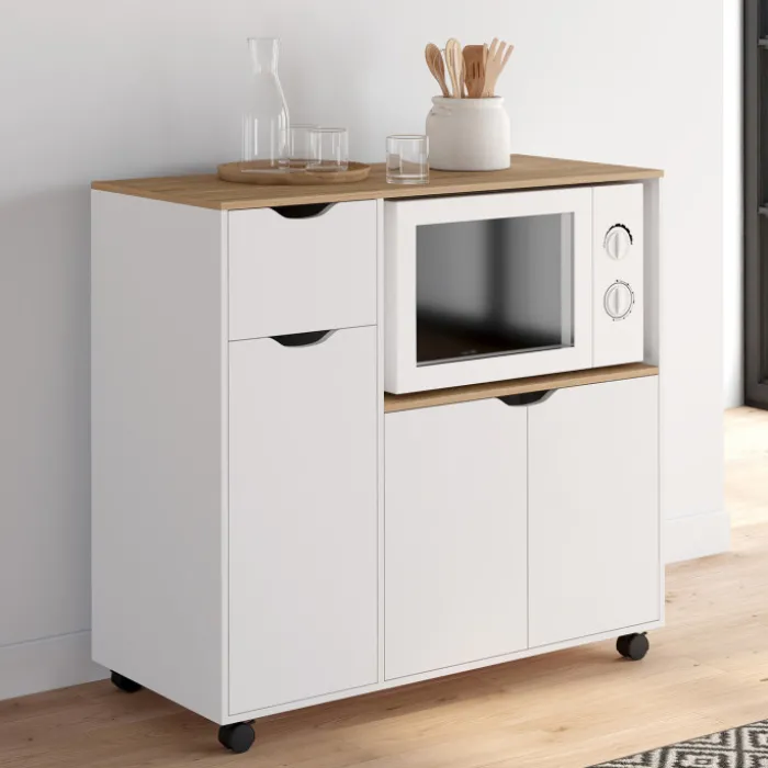 Desserte micro-onde xxl bois blanc