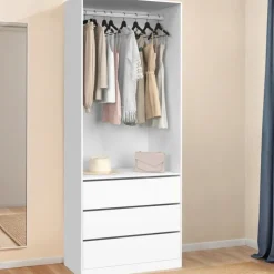 Dressing 80 x 55 x 200 cm 1 module avec penderie + 3 tiroirs blanc