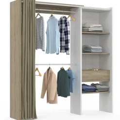 Dressing blanc et bois extensible grande capacité de rangement