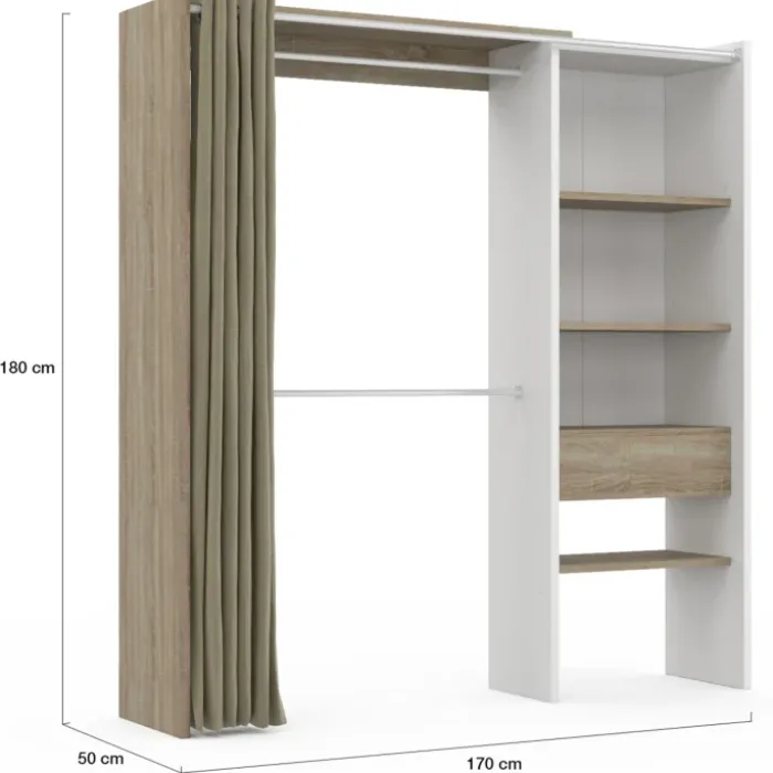 Dressing blanc et bois extensible grande capacité de rangement