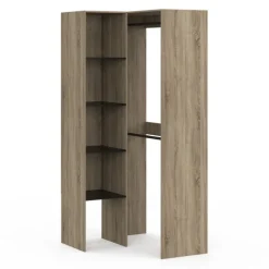 Dressing d’angle modulable de L. 90/127 cm avec double penderie et étagères