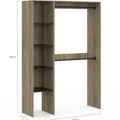 Dressing d’angle modulable de L. 90/127 cm avec double penderie et étagères