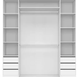 Dressing double 185 x 55 x 200 cm avec étagères + double penderie + 6 tiroirs blanc