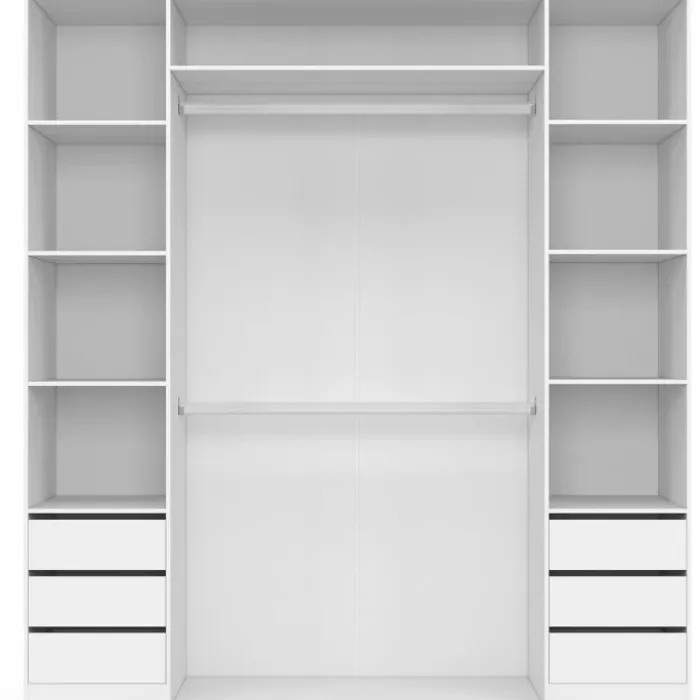 Dressing double 185 x 55 x 200 cm avec étagères + double penderie + 6 tiroirs blanc