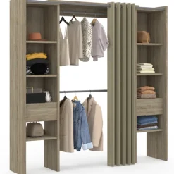 Dressing double extensible en bois 120/180 x 180 cm