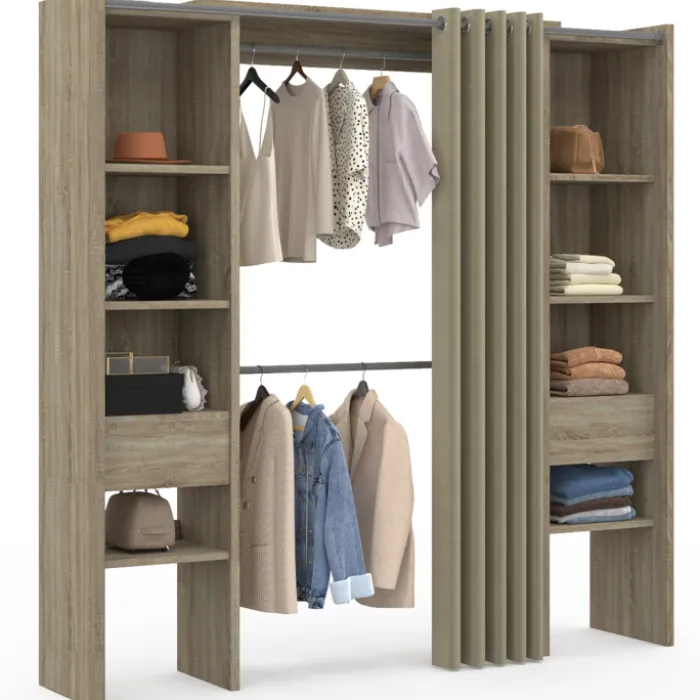 Dressing double extensible en bois 120/180 x 180 cm
