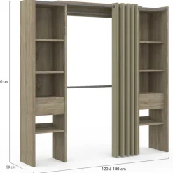 Dressing double extensible en bois 120/180 x 180 cm