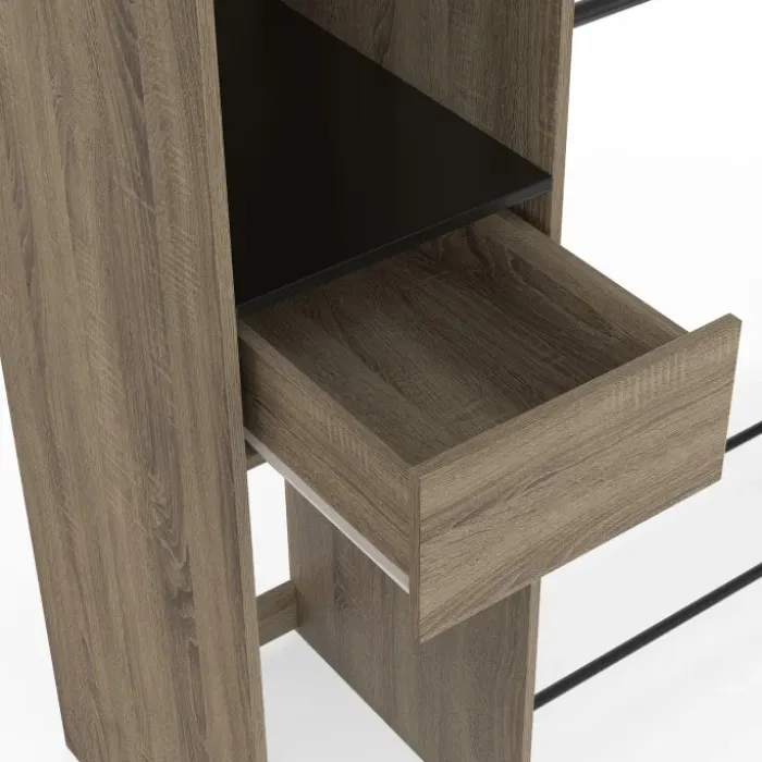 Dressing double penderie L. 110 cm avec étagères + tiroir + rangements à chaussures hêtre et noir