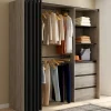 Dressing extensible 120/170 x 50 x 180 cm hêtre avec 3 tiroirs + étagères + double penderie + rideau noir
