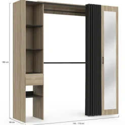 Dressing extensible avec double penderie et rideau noir