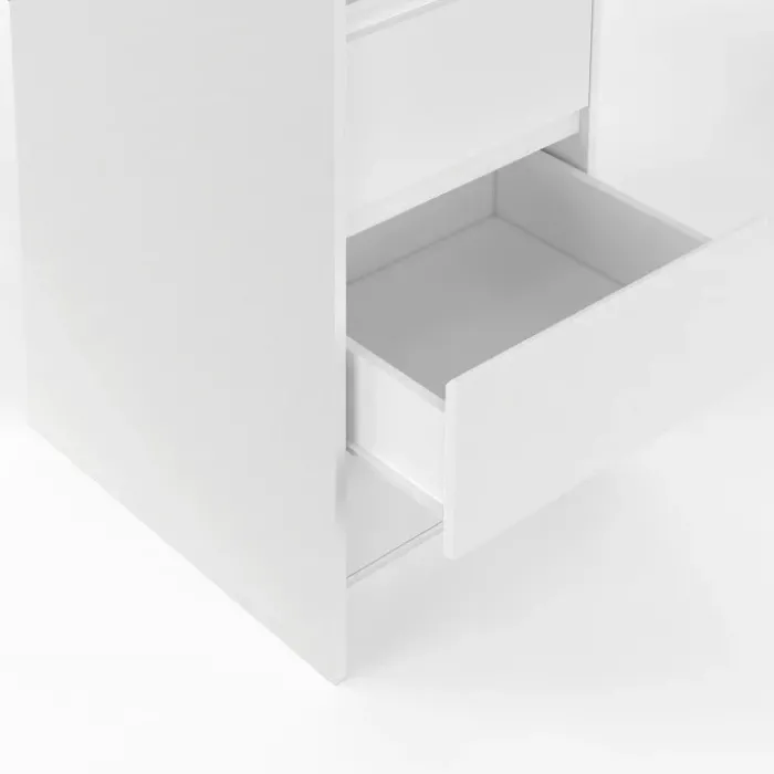 Dressing extensible double blanc 120/180 cm 6 tiroirs + étagères + double penderie + rideau gris