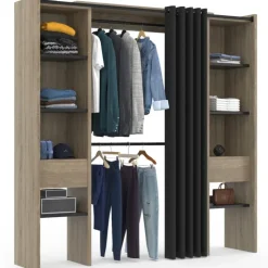 Dressing extensible double en bois avec rideau noir