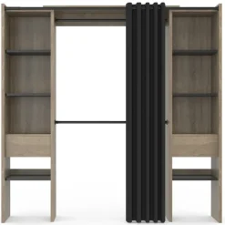Dressing extensible double en bois avec rideau noir