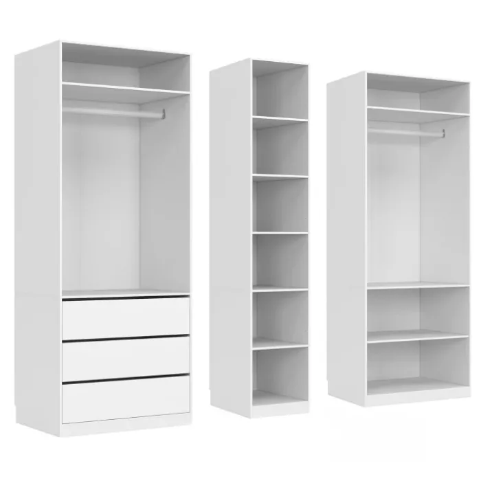 Dressing modulable blanc avec 2 penderies, 10 étagères et 3 tiroirs