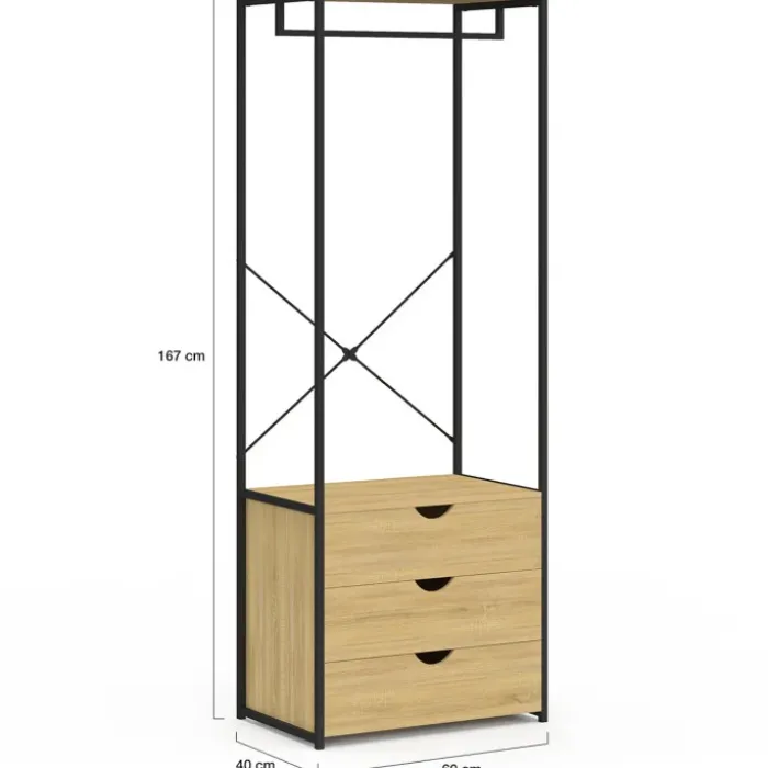 Dressing penderie 3 tiroirs L.60 cm design industriel