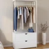 Dressing penderie 2 tiroirs bois blanc et métal blanc L. 80 cm