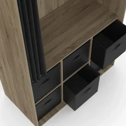 Dressing penderie 104 x 50 x 172 cm hêtre avec rideau noir et 6 boites de rangement