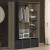 Dressing penderie avec rideau et étagères bois et noir