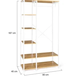 Dressing penderie avec étagère style industriel blanc 90 cm