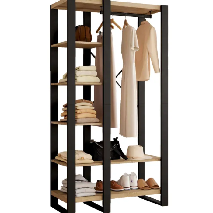 Dressing penderie avec étagère noir et bois 90 cm
