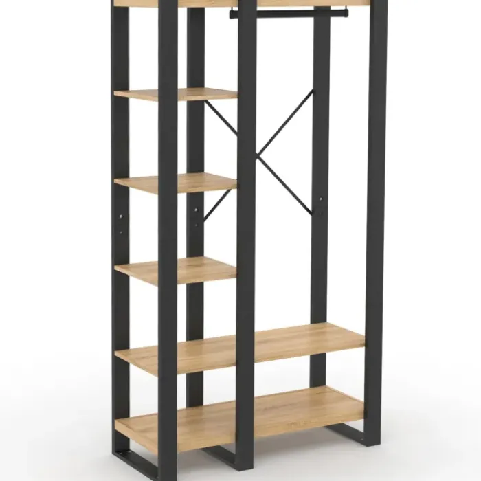 Dressing penderie avec étagère noir et bois 90 cm