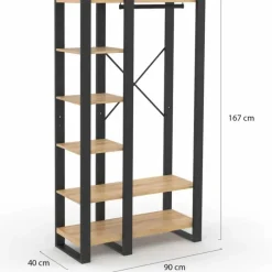 Dressing penderie avec étagère noir et bois 90 cm