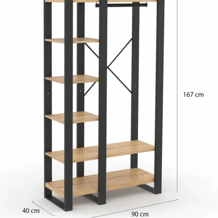 Dressing penderie avec étagère noir et bois 90 cm