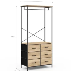 Dressing penderie industrielle avec 6 bacs en tissu bois et noir