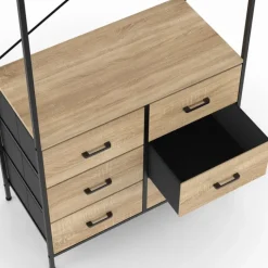 Dressing penderie industrielle avec 6 bacs en tissu bois et noir