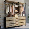 Dressing penderie modulable L. 150 cm XXL avec 3 étagères et 9 bacs en tissu bois et noir