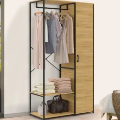 Dressing penderie étagères avec porte L. 90 cm design industriel