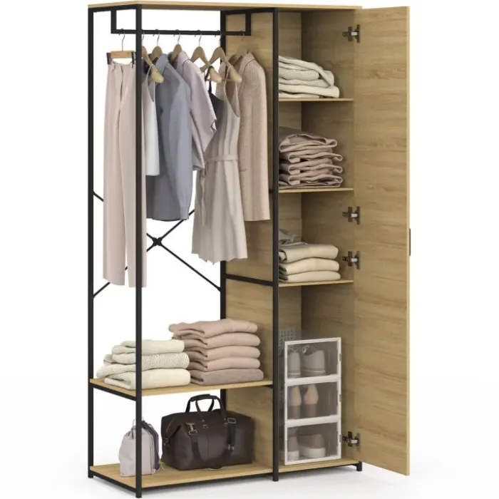 Dressing penderie étagères avec porte L. 90 cm design industriel