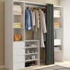 Dressing XXL extensible 120/180 cm blanc avec tiroirs + étagères + penderie + rideau gris