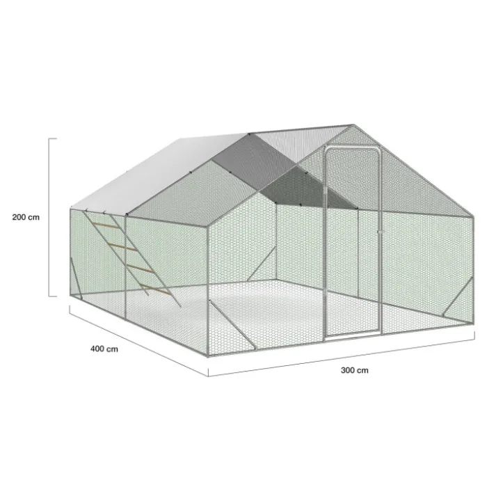 Enclos poulailler 12 m² en acier galvanisé avec perchoir