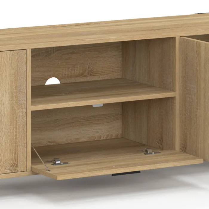 Ensemble meuble TV avec étagères et placard 200 cm bois et noir