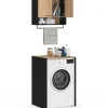 Ensemble meubles de buanderie pour machine à laver noir et hêtre