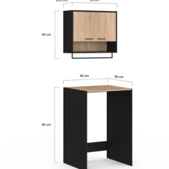 Ensemble meubles de buanderie pour machine à laver noir et hêtre