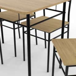 Ensemble table à manger + 4 chaises métal noir et bois