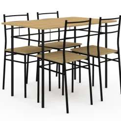 Ensemble table à manger + 4 chaises métal noir et bois