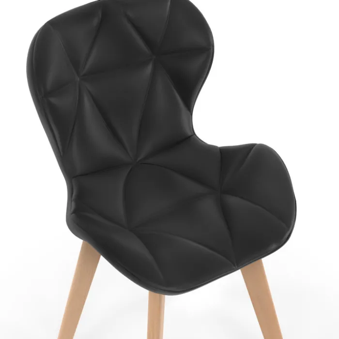 Ensemble table à manger extensible ronde plateau bois et pied filaire en métal 110-150 cm et 4 chaises en PU noires