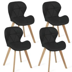 Ensemble table à manger extensible ronde plateau bois et pied filaire en métal 110-150 cm et 4 chaises en PU noires