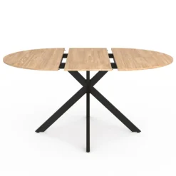 Ensemble table à manger extensible ronde bois et noir 110-150 cm et 4 chaises velours beige