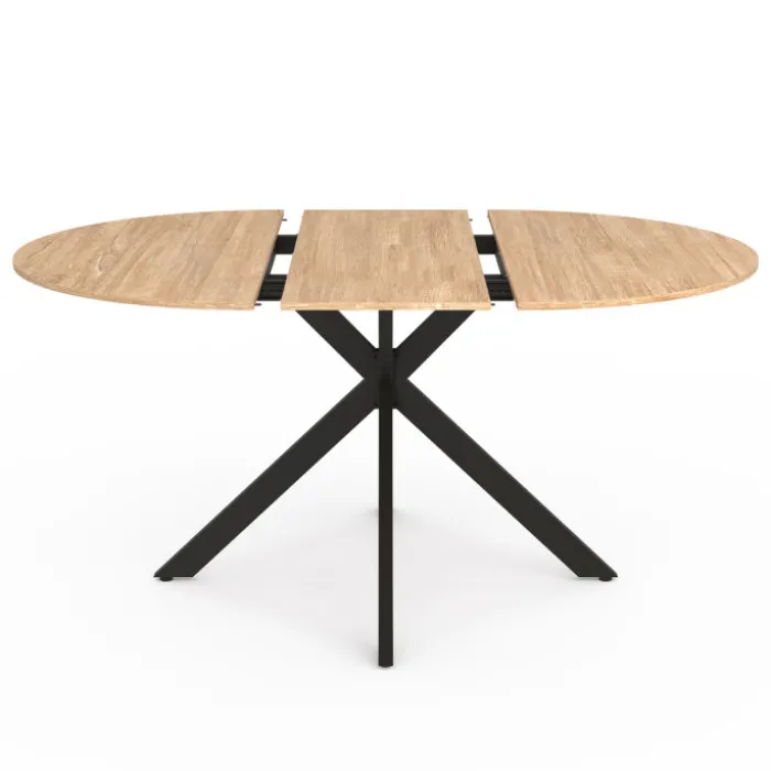 Ensemble table à manger extensible ronde bois et noir 110-150 cm et 4 chaises velours beige