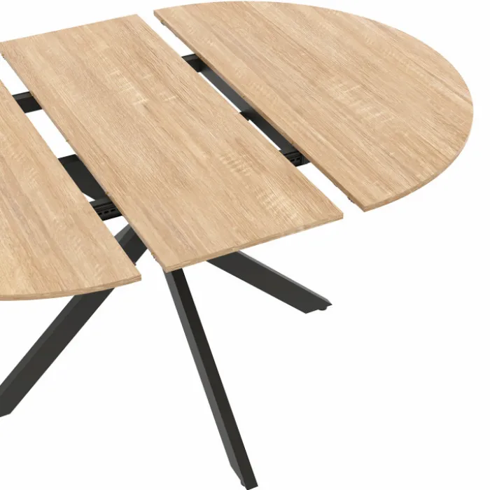 Ensemble table à manger extensible ronde bois et noir 110-150 cm et 4 chaises velours beige