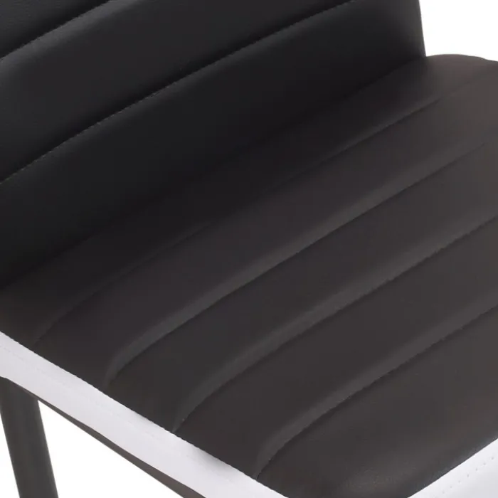 Ensemble table à manger rectangle bois et noir bande centrale noire 160 cm et 6 chaises noires bandeau blanc