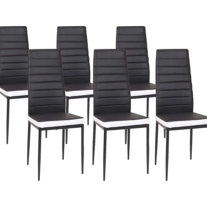 Ensemble table à manger rectangle bois et noir bande centrale noire 160 cm et 6 chaises noires bandeau blanc