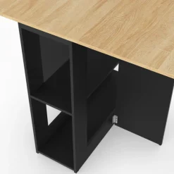 Ensemble table console pliable 2-4 personnes bois noir et plateau façon hêtre avec 4 tabourets